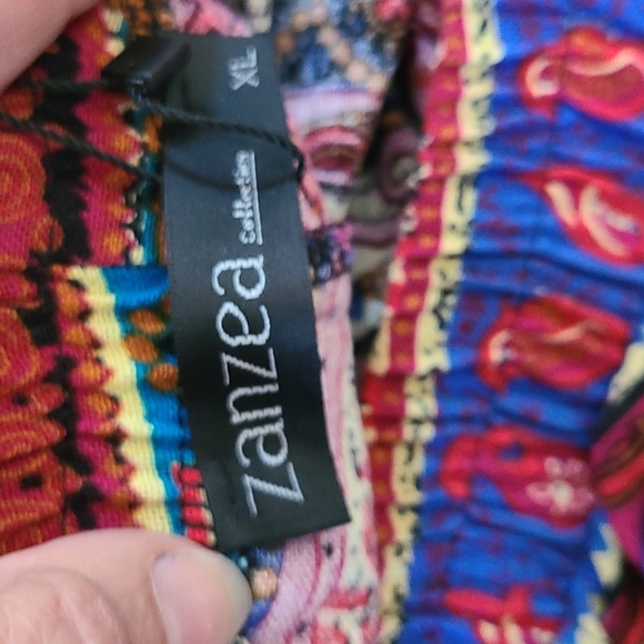 Pants Size XL Red Multicolored Lightweight Cotton Elastic Waist Brand New Boho - Picture 4 of 6